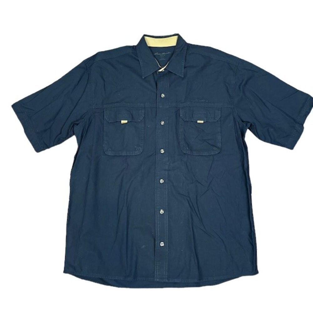 Eddie Bauer 100%‎ Cotton Button Up Men's Fishing Hiking Shirt Navy Size Large